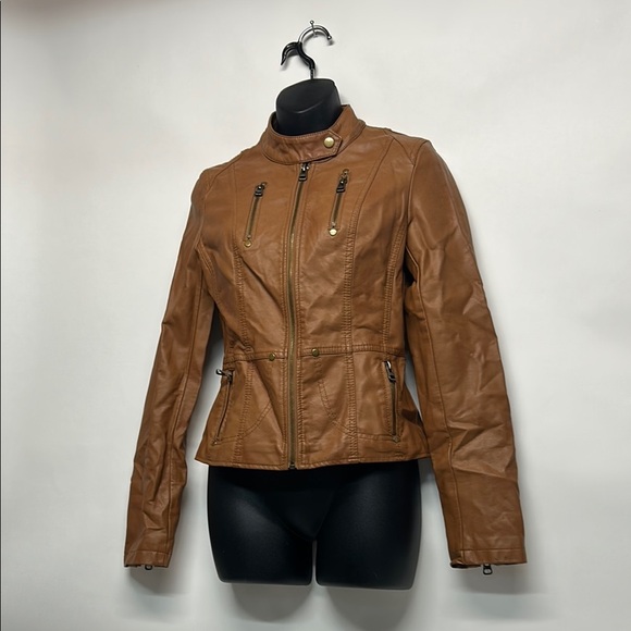 TCEC Jackets & Blazers - Women's Tan Leather Jacket Moto Jacket Size S